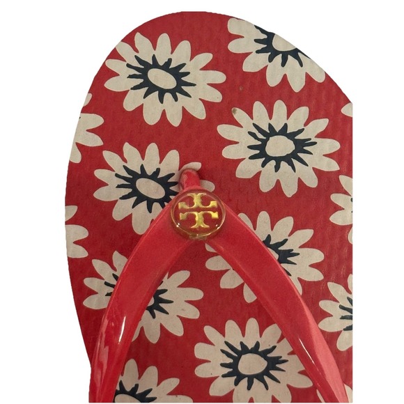 Tory Burch Women's Red Nantucket Daisy Floral Flip Flops Size 8 - Picture 3 of 11